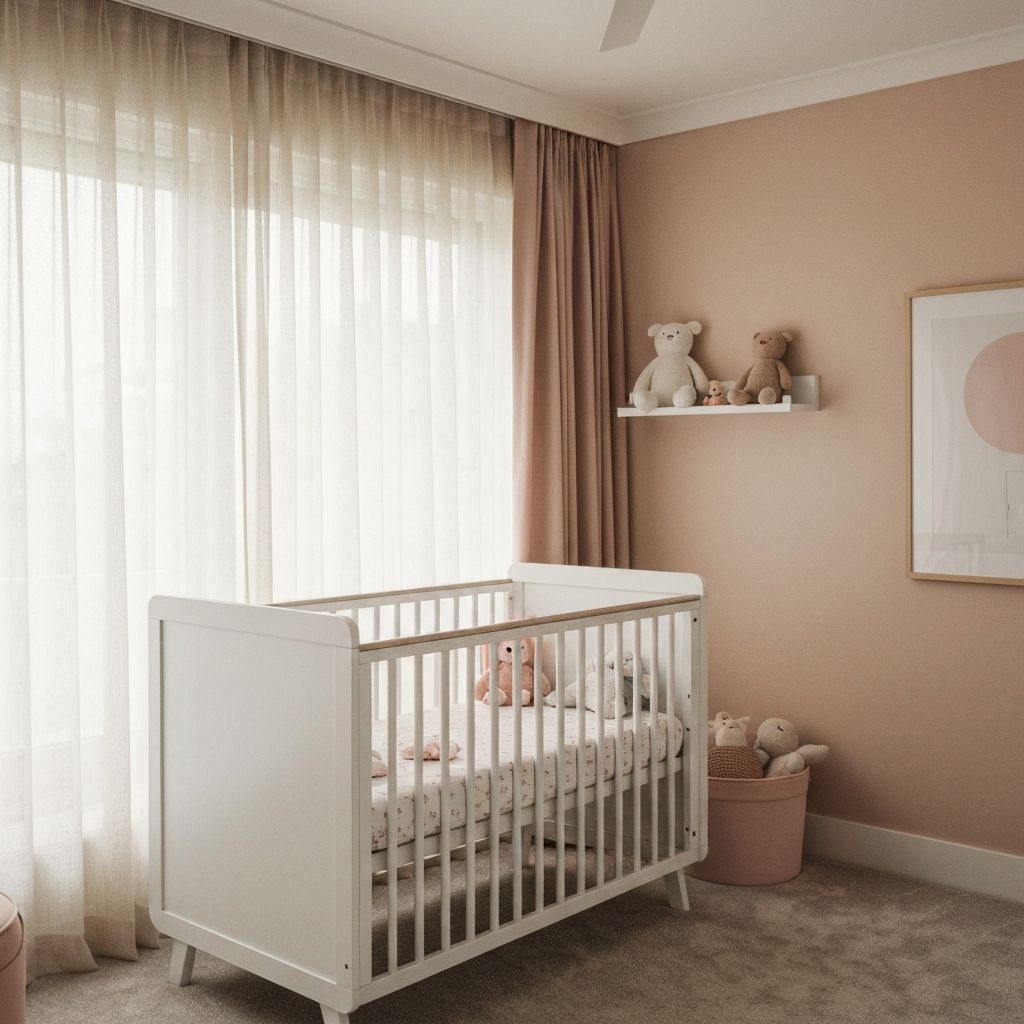 Habitacion infantil moderna con cuna y decoracion en tonos pastel